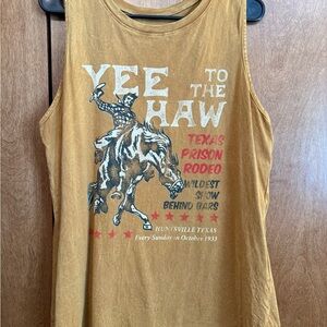Yee to the Haw Texas Rodeo Graphic Tank Top - Mustard